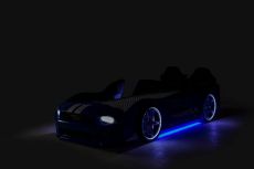 Дитяче ліжко машина Mustang Full Extra Blue 190х90 см з підсвічуванням, музикою, шкіряний салон, пультом
